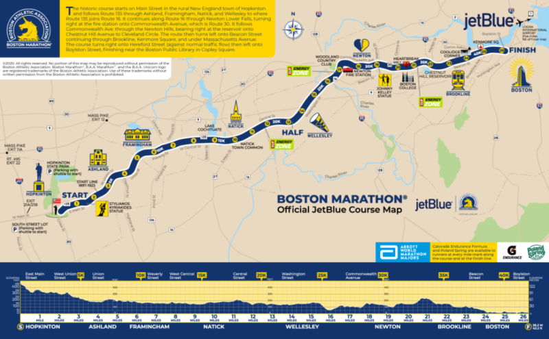ボストンマラソンのコース地図