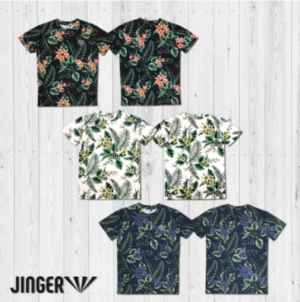【JINGER】メンズ　ボタニカル花柄ランニングTシャツ【J-1002/ブラック】【J-1002/ホワイト】【J-1002/ネイビー】ランニングウェア