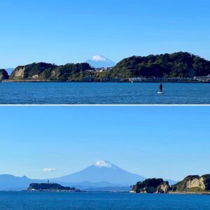 材木座海岸と逗子マリーナから見る富士山