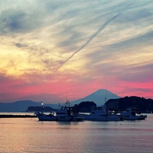 富士山＠夕日の材木座海岸