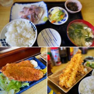 「味美食堂」で、アジフライ&アジ刺身定食とアナゴ天ぷらのランチ
