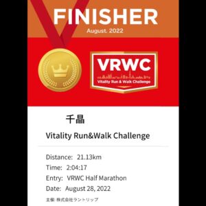 ラントリップのVitality Run & Walk Challenge完走証